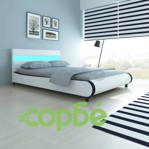 Рамка за легло с LED, бяла, изкуствена кожа, 140x200 cм ➤ топ цена ➤ sorbe.bg