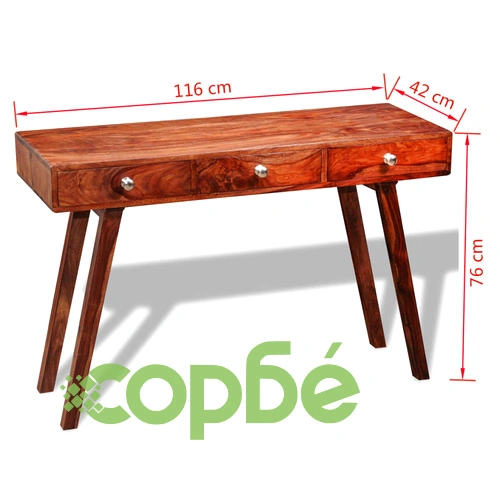 Конзолна маса с 3 чекмеджета, 76 см, акация масив ➤ топ цена ➤ sorbe.bg
