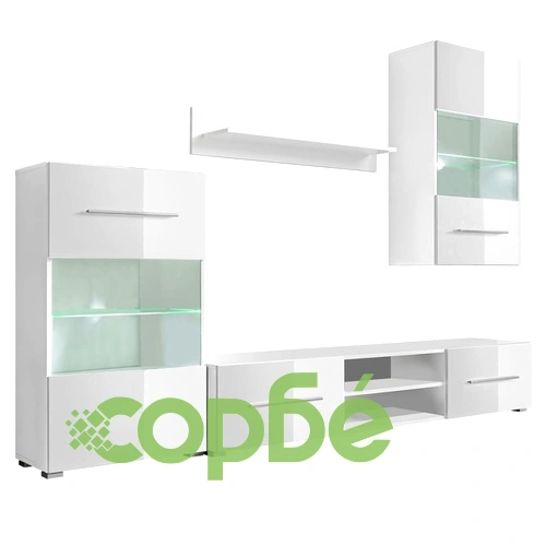 4 броя бели лъскави шкафове за ТВ комплект с LED осветление ➤ топ цена ➤ sorbe.bg