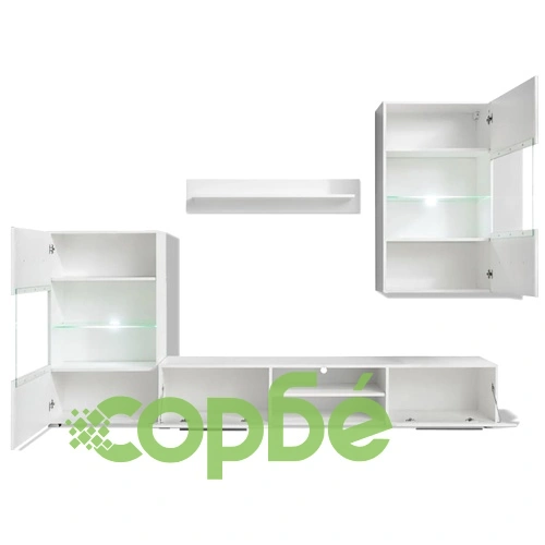4 броя бели лъскави шкафове за ТВ комплект с LED осветление ➤ топ цена ➤ sorbe.bg