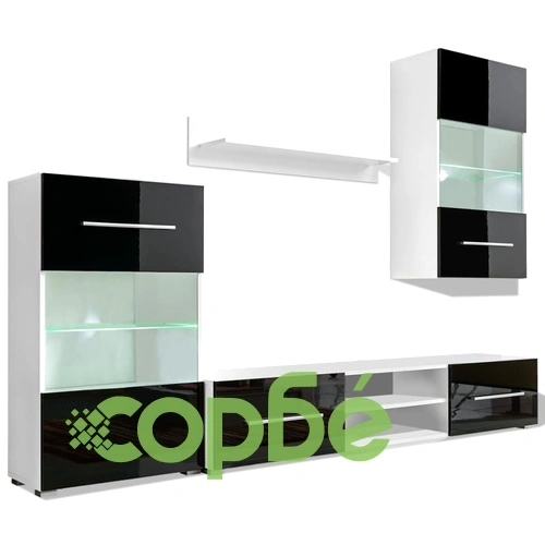 4 броя черни лъскави шкафове за ТВ комплект с LED осветление ➤ топ цена ➤ sorbe.bg
