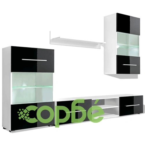 4 броя черни лъскави шкафове за ТВ комплект с LED осветление ➤ топ цена ➤ sorbe.bg