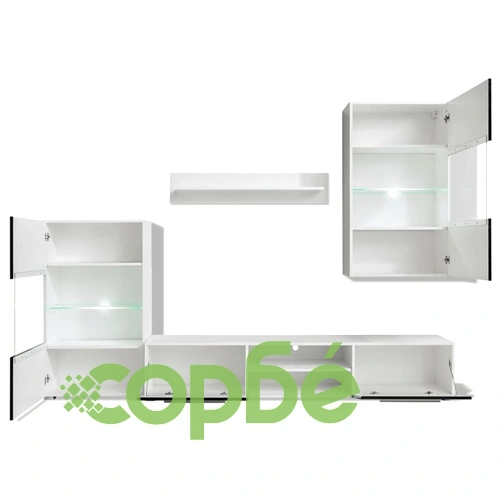 4 броя черни лъскави шкафове за ТВ комплект с LED осветление ➤ топ цена ➤ sorbe.bg