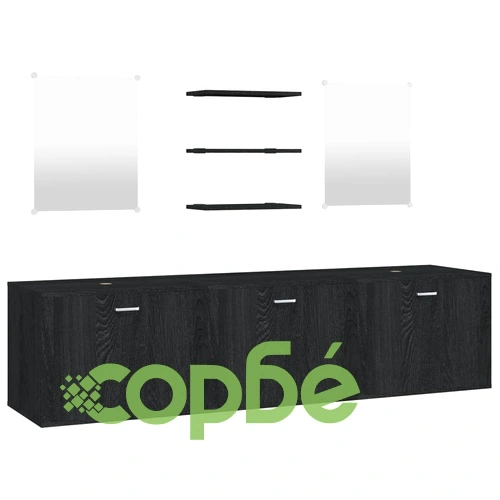 Комплект мебели за баня от 6 части, черен, инженерно дърво ➤ топ цена ➤ sorbe.bg