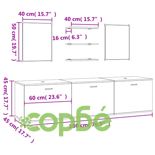 Комплект мебели за баня от 6 части, черен, инженерно дърво ➤ топ цена ➤ sorbe.bg
