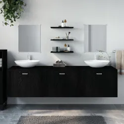 Комплект мебели за баня от 6 части, черен, инженерно дърво