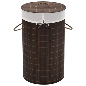 Бамбуков кош за пране, кръгъл, тъмнокафяв