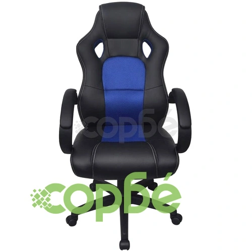 Офис стол с дизайнерска седалка, син, изкуствена кожа ➤ топ цена ➤ sorbe.bg