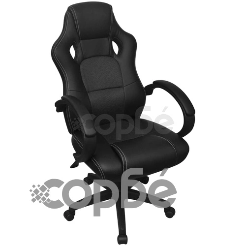 Офис стол с дизайнерска седалка, черен, изкуствена кожа ➤ топ цена ➤ sorbe.bg