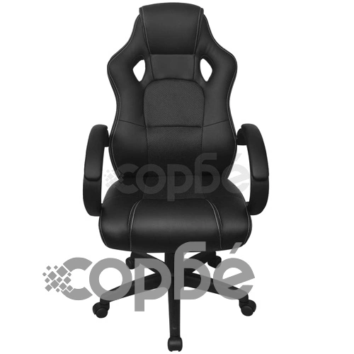 Офис стол с дизайнерска седалка, черен, изкуствена кожа ➤ топ цена ➤ sorbe.bg