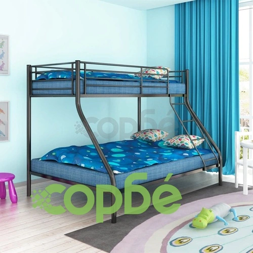 Детска двуетажна рамка за легло черна метал 140x200/90x200 см ➤ топ цена ➤ sorbe.bg