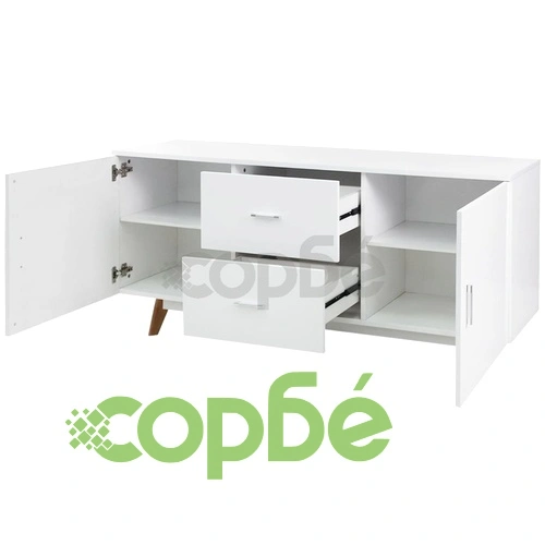 Страничен шкаф с гланцирано покритие, 160x40x70 см, MDF, бял  ➤ топ цена ➤ sorbe.bg