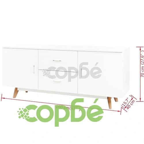Страничен шкаф с гланцирано покритие, 160x40x70 см, MDF, бял  ➤ топ цена ➤ sorbe.bg