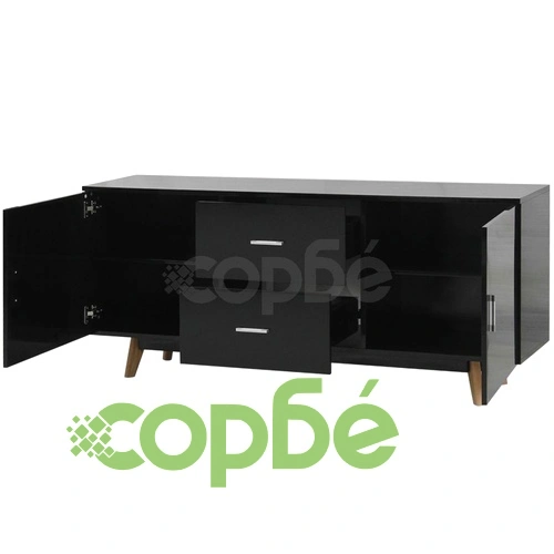 Страничен шкаф с гланцирано покритие, 160x40x70 см, MDF, черен  ➤ топ цена ➤ sorbe.bg