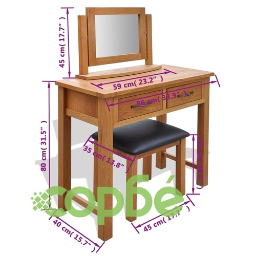 Тоалетна масичка с табуретка, дъбов масив ➤ топ цена ➤ sorbe.bg