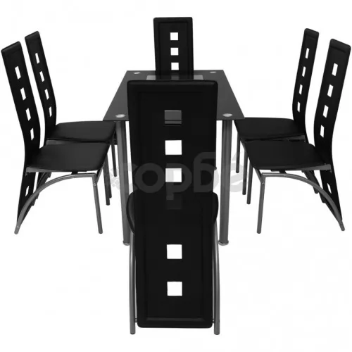 Трапезен комплект, 7 части, черен ➤ топ цена ➤ sorbe.bg