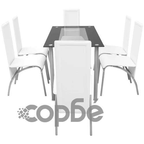 Трапезен комплект, 7 части, бял ➤ топ цена ➤ sorbe.bg
