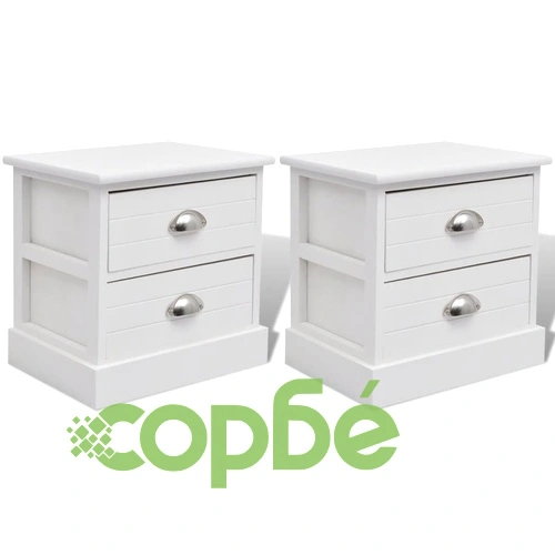 Френски нощни шкафчета, 2 бр, бели ➤ топ цена ➤ sorbe.bg