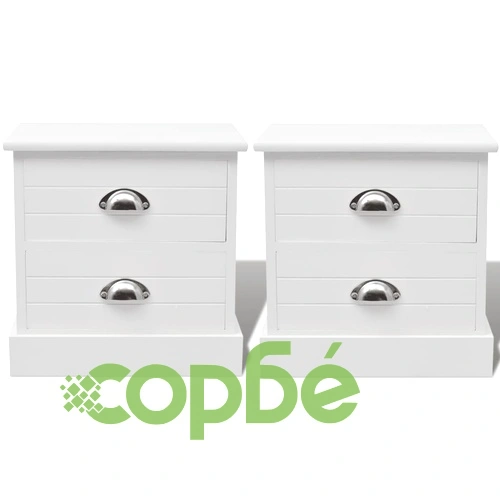 Френски нощни шкафчета, 2 бр, бели ➤ топ цена ➤ sorbe.bg