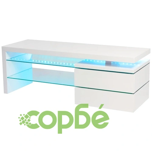 242293  Телевизионен шкаф с LED, 120х42х43 см, силно гланцирано бял ➤ топ цена ➤ sorbe.bg