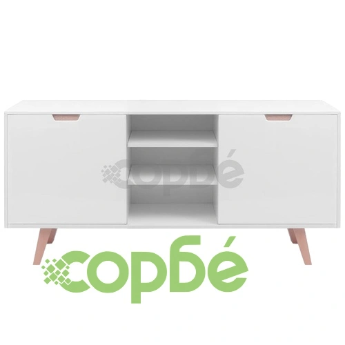 Страничен шкаф с гланцирано покритие, MDF, 150x40x73 см, бял ➤ топ цена ➤ sorbe.bg