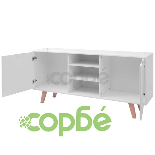 Страничен шкаф с гланцирано покритие, MDF, 150x40x73 см, бял ➤ топ цена ➤ sorbe.bg