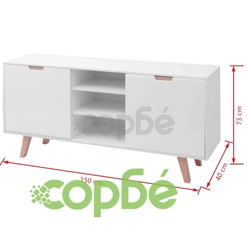 Страничен шкаф с гланцирано покритие, MDF, 150x40x73 см, бял ➤ топ цена ➤ sorbe.bg