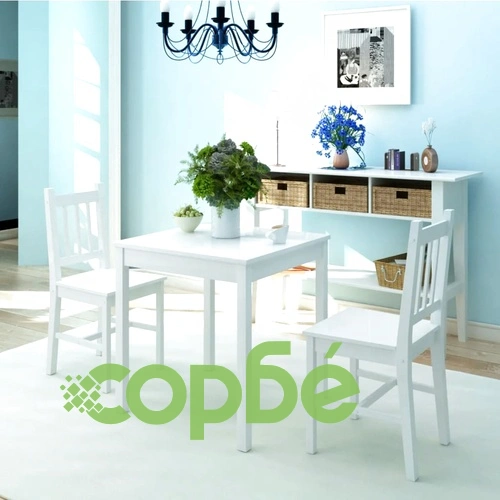 Комплект за трапезария, 3 части, бор, бял ➤ топ цена ➤ sorbe.bg