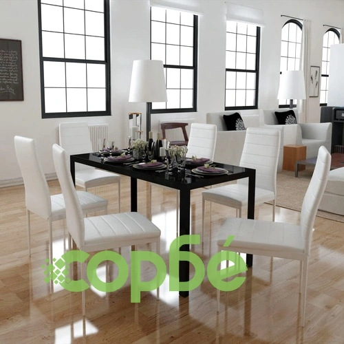 Трапезен комплект, 7 части, черно и бяло ➤ топ цена ➤ sorbe.bg