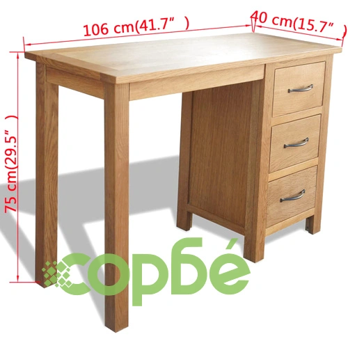 Бюро с 3 чекмеджета, 106x40x75 см, дъбов масив ➤ топ цена ➤ sorbe.bg