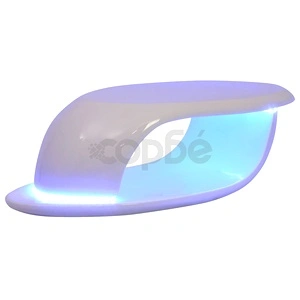 Маса за кафе от фибростъкло и LED осветление, силен гланц, бяла