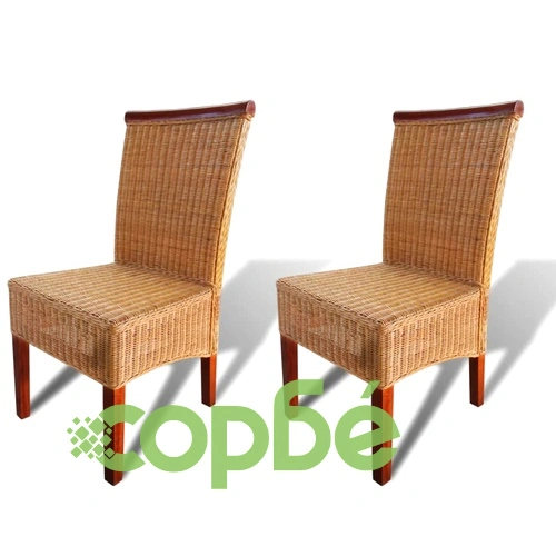Трапезни столове, 2 бр, кафяви, естествен ратан ➤ топ цена ➤ sorbe.bg