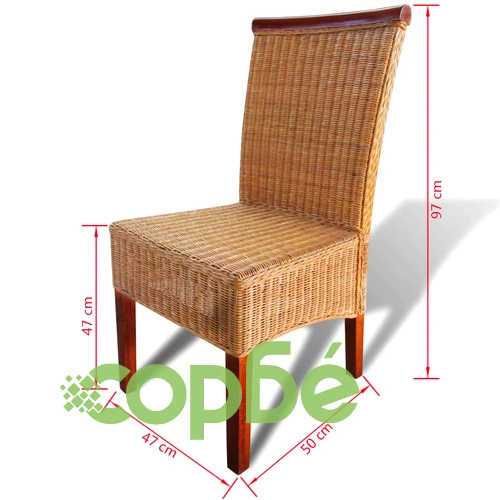 Трапезни столове, 2 бр, кафяви, естествен ратан ➤ топ цена ➤ sorbe.bg