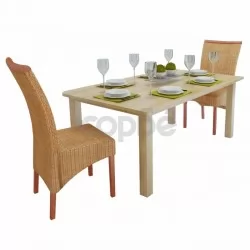 Трапезни столове, 2 бр, кафяви, естествен ратан