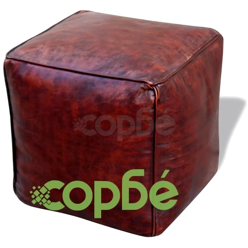 Пуф табуретка, естествена кожа, кафява, 45х45х45 см  ➤ топ цена ➤ sorbe.bg