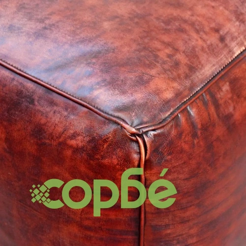 Пуф табуретка, естествена кожа, кафява, 45х45х45 см  ➤ топ цена ➤ sorbe.bg