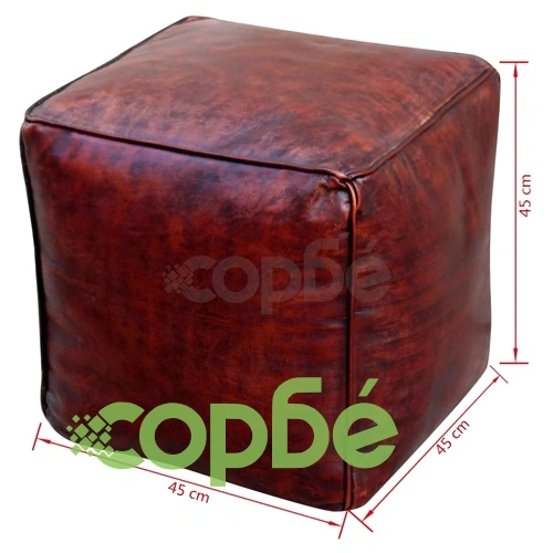 Пуф табуретка, естествена кожа, кафява, 45х45х45 см  ➤ топ цена ➤ sorbe.bg