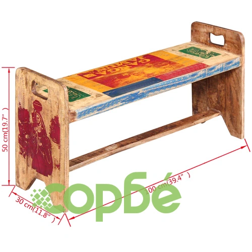 Пейка, регенерирано дърво масив, 100x30x50 см ➤ топ цена ➤ sorbe.bg