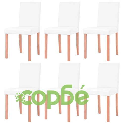 Трапезна маса и столове, 7 части, изкуствена кожа, дъб, кремаво ➤ топ цена ➤ sorbe.bg