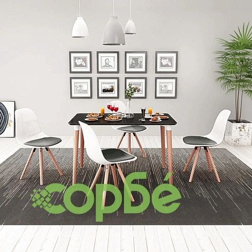 Трапезен комплект от 5 части, маса и 4 стола, черно и бяло ➤ топ цена ➤ sorbe.bg