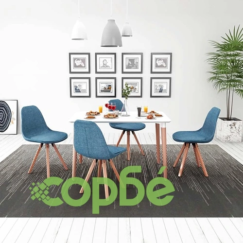 Трапезен комплект от 5 части, маса и 4 стола, бяло и синьо ➤ топ цена ➤ sorbe.bg