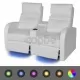 LED диван реклайнер, 2-местен, изкуствена кожа, бял 