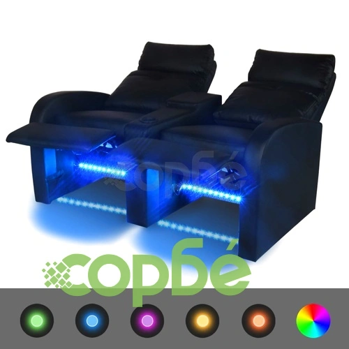 LED диван реклайнер, 2-местен, изкуствена кожа, черен ➤ топ цена ➤ sorbe.bg