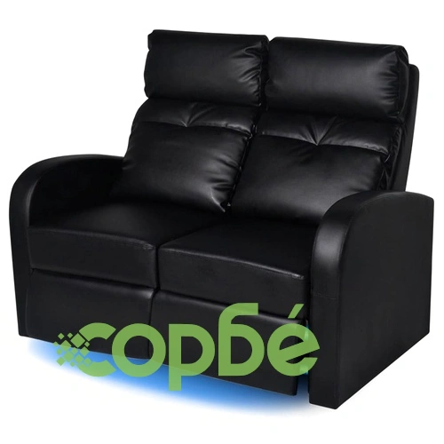 LED диван реклайнер, 2-местен, изкуствена кожа, черен ➤ топ цена ➤ sorbe.bg