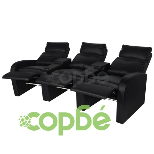 LED диван реклайнер, 3-местен, изкуствена кожа, черен ➤ топ цена ➤ sorbe.bg