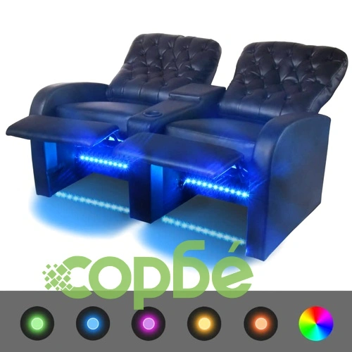 LED Диван реклайнер, 2-местен, изкуствена кожа, черен ➤ топ цена ➤ sorbe.bg