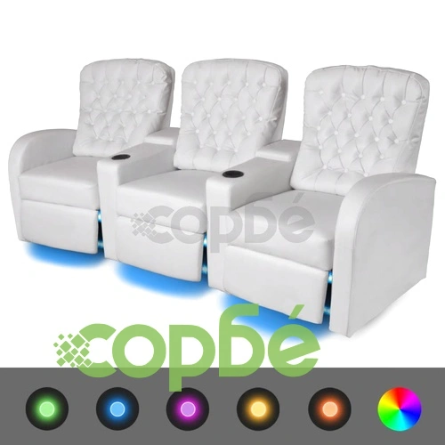 LED Диван реклайнер, 3-местен, изкуствена кожа, бял ➤ топ цена ➤ sorbe.bg