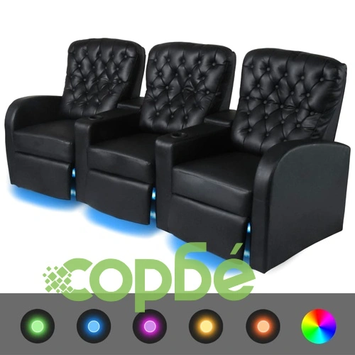LED диван реклайнер, 3-местен, изкуствена кожа, черен  ➤ топ цена ➤ sorbe.bg