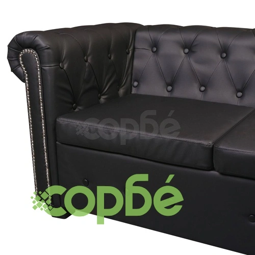 Ъглов диван Честърфийлд, 5-местен, изкуствена кожа, черен  ➤ топ цена ➤ sorbe.bg