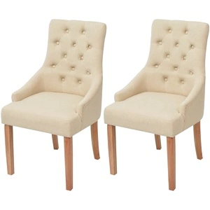 Трапезни столове, 2 бр, кремави, текстил